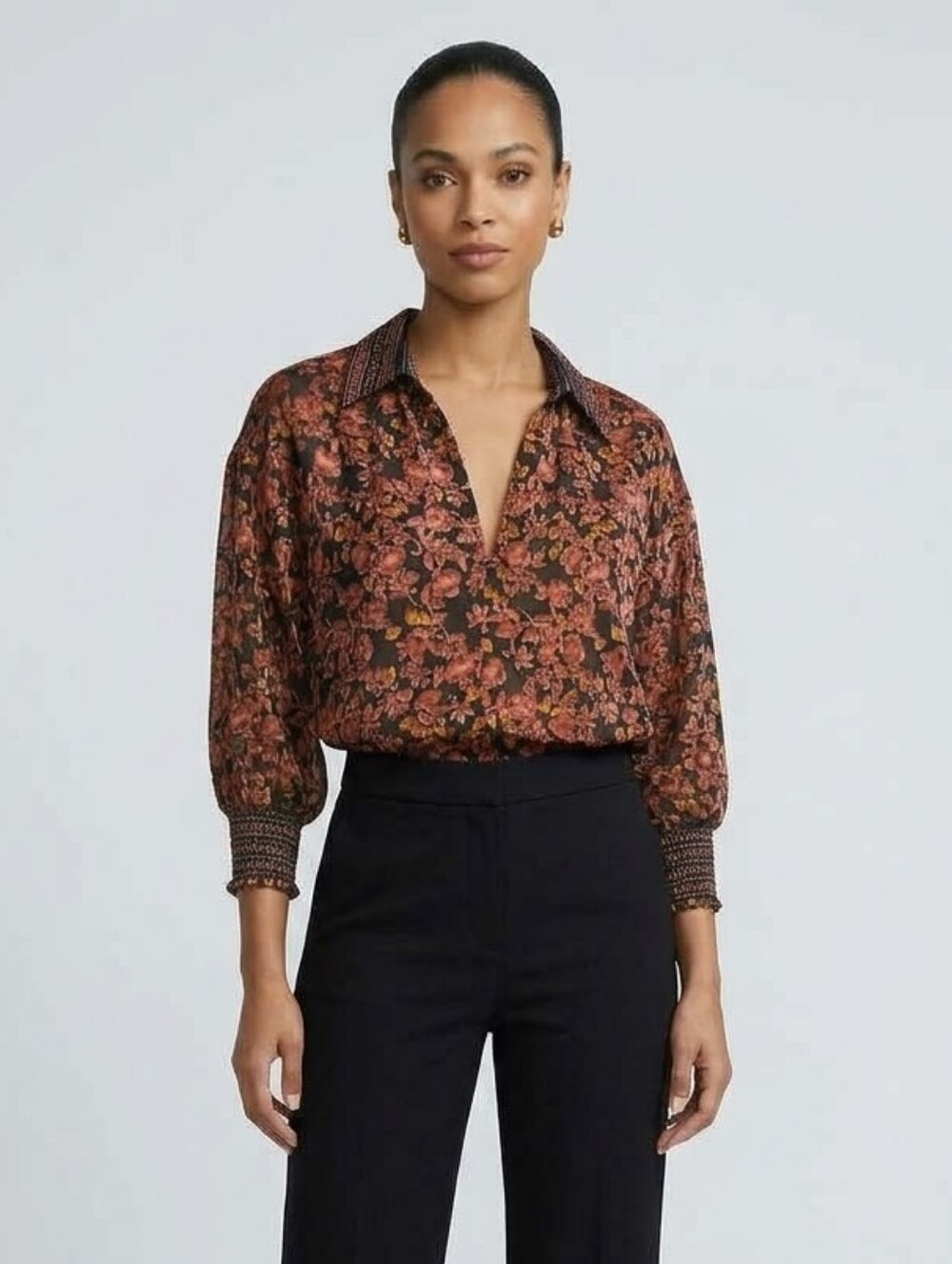 Alice + Olivia Silk Blend Velvet Burnout Floral Tunic Blouse S